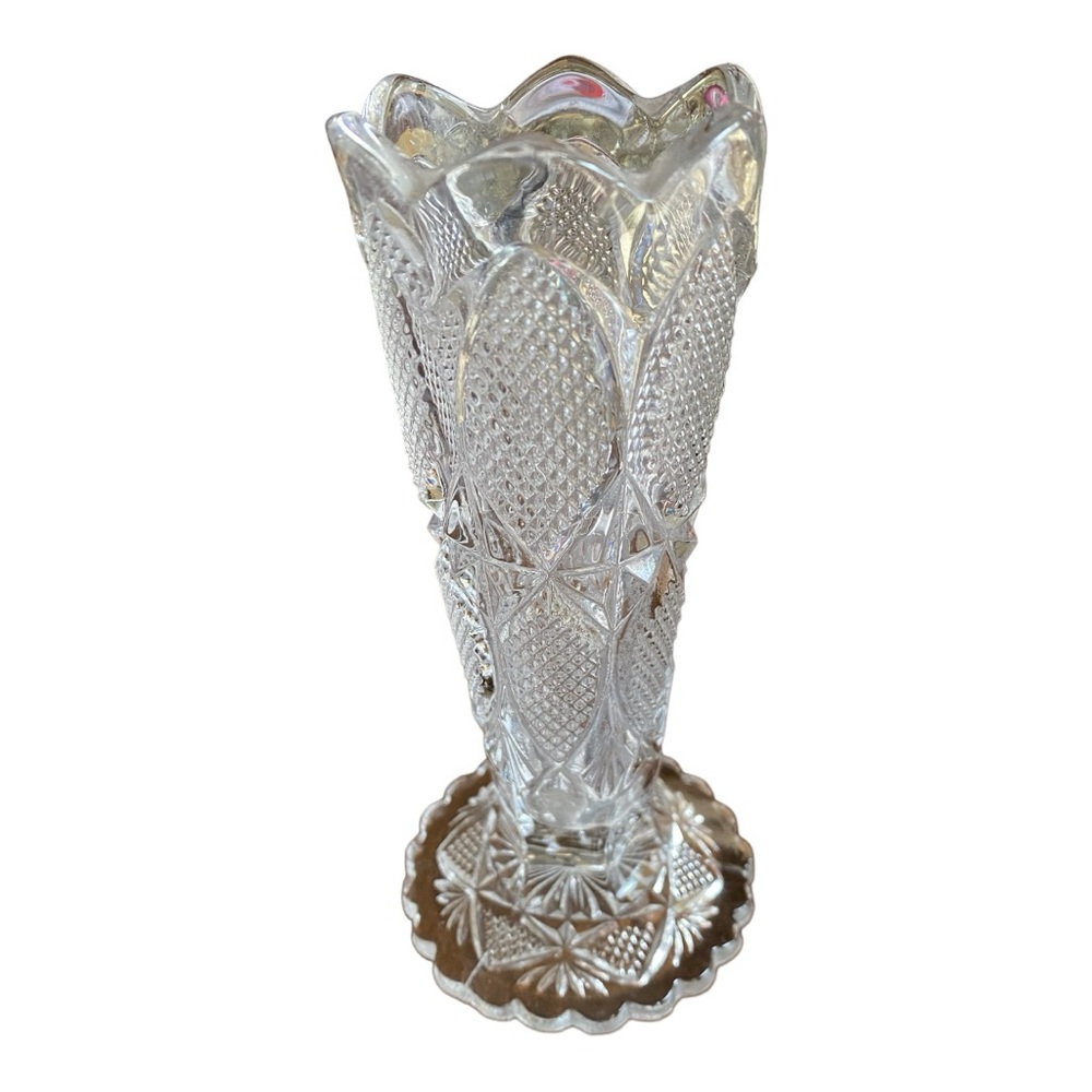 EAPG Clear Glass Vase with Diamond Pattern